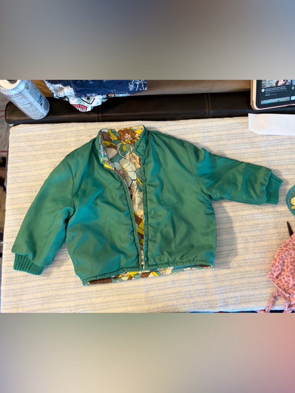 Reversible Teal Cropped Jacket with Floral Lining